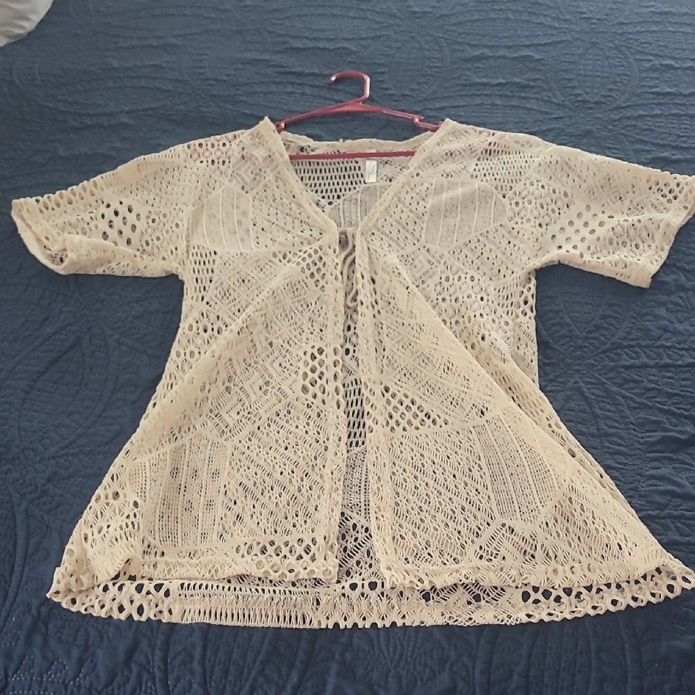 Cream Crochet Open Cardigan